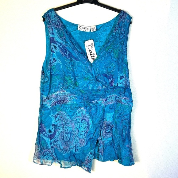 Caite Tops - CAITE WOMAN Top Sleeveless Size 1X Blue Paisley Print Babydoll Fairy Whimsy NEW
